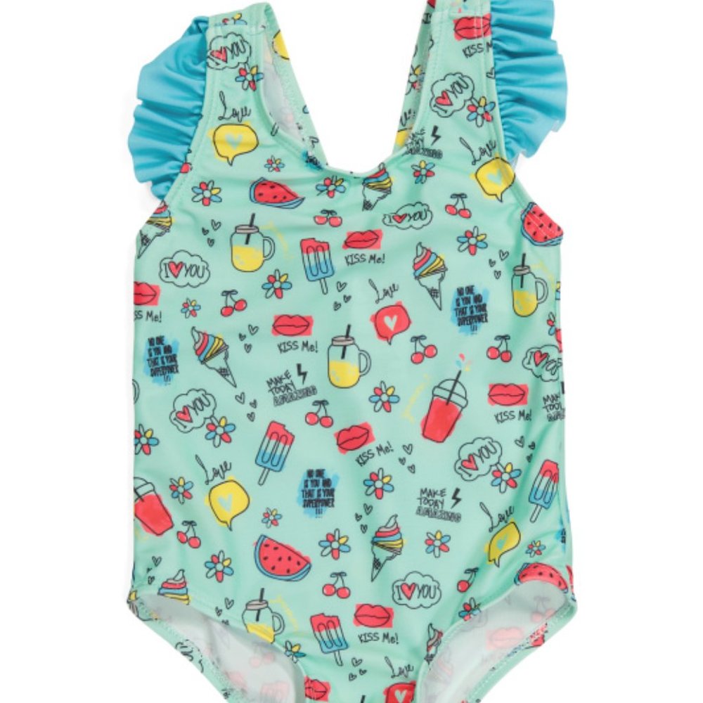 Sol Swim Toddler Girls UPF 50 Printed Summer One-piece Swimsuit NWT